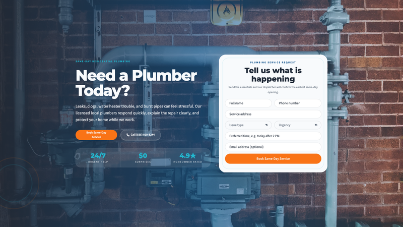 Same-Day Plumber Booking Landing Page