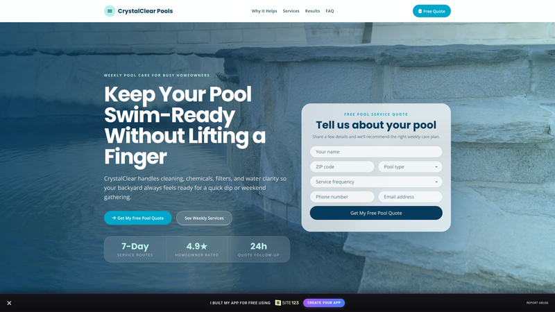 CrystalClear Pool Maintenance Lead Landing Page