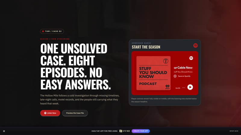 True Crime Podcast Spotify Landing Page