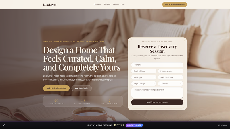 LuxeLayer Interior Design Consultation Landing Page