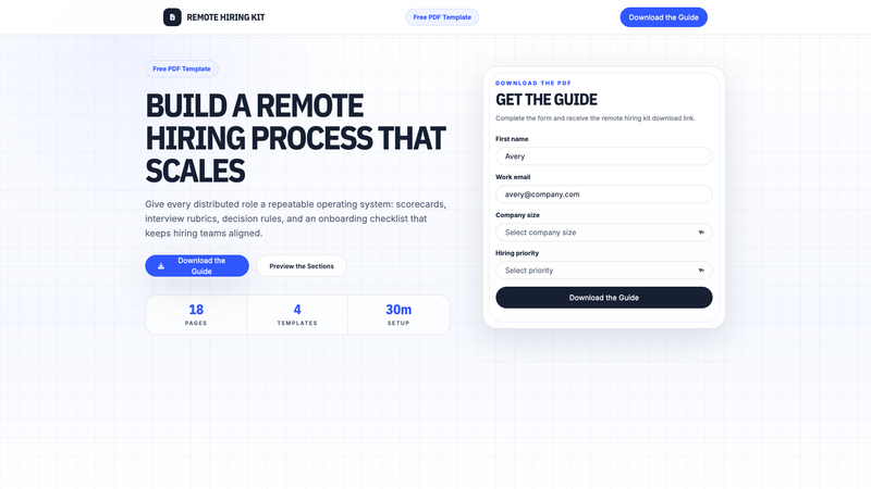 Remote Work Hiring Kit &mdash; Download the Guide Landing Page