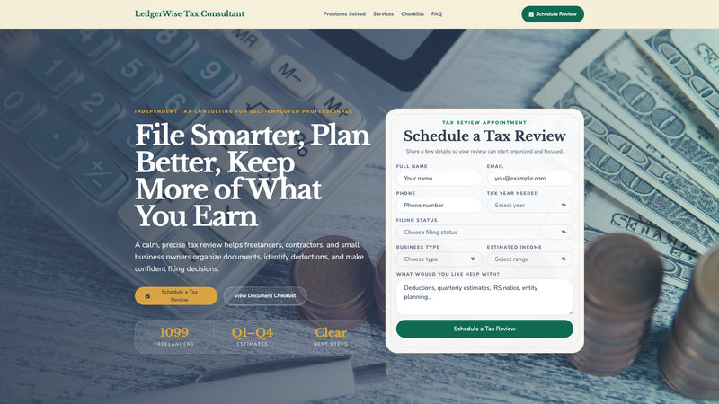 LedgerWise Tax Consultant Appointment Landing Page