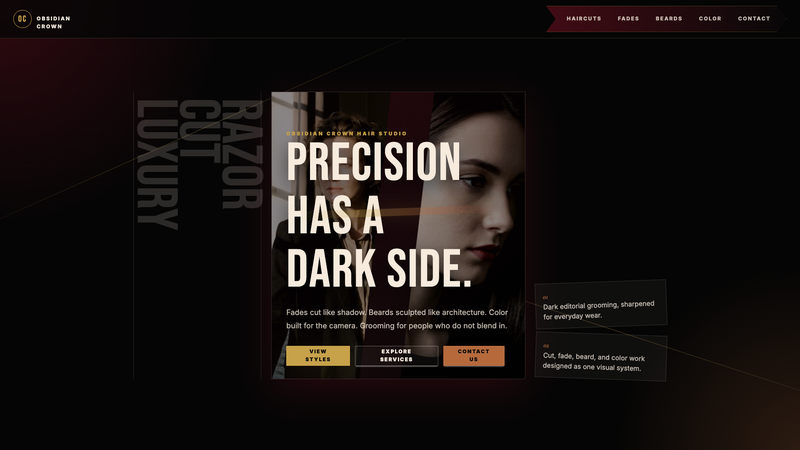Obsidian Crown Hair Studio One-Pager