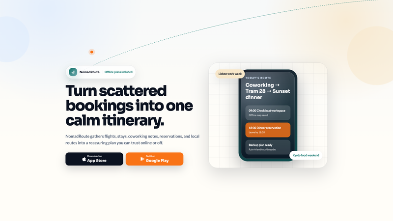 NomadRoute Travel Planner App Landing Page