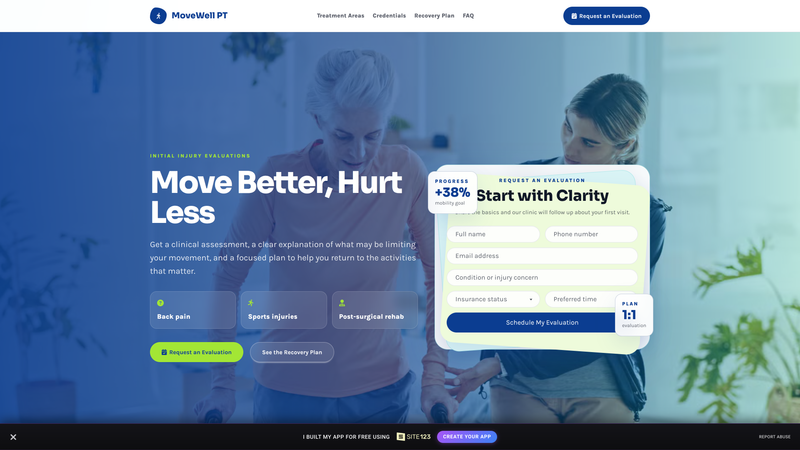 Physical Therapy Evaluation Landing Page