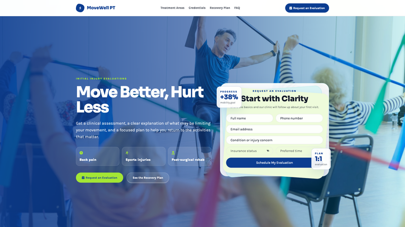 Physical Therapy Evaluation Landing Page
