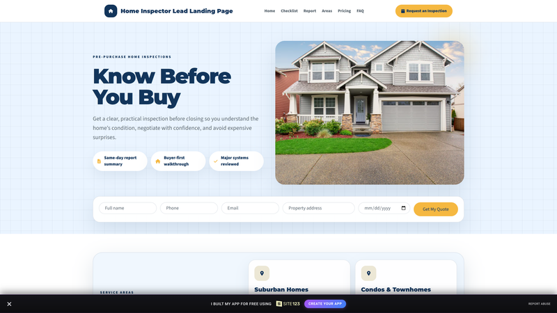 Home Inspector Lead Landing Page
