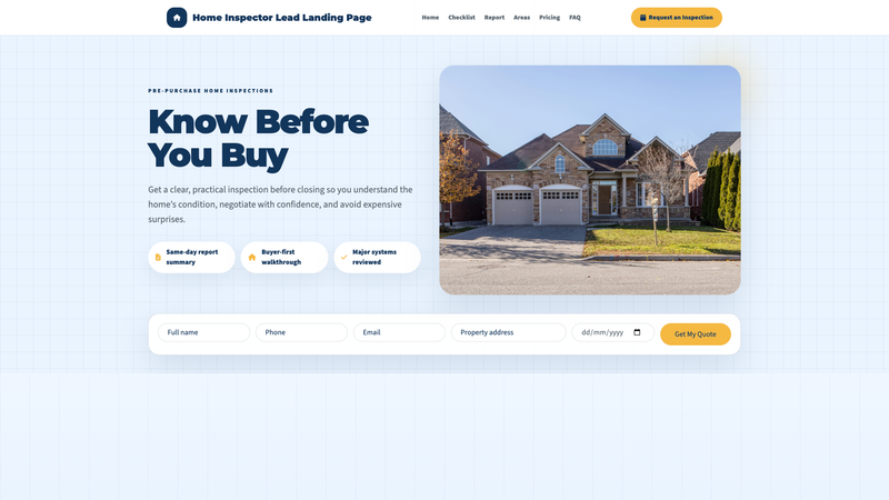 Home Inspector Lead Landing Page