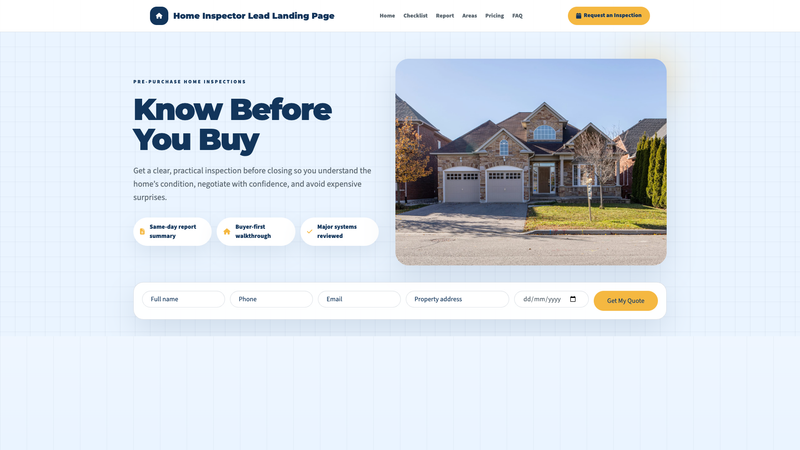 Home Inspector Lead Landing Page