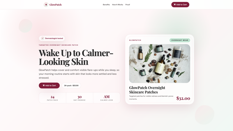 GlowPatch Skincare Add-to-Cart Landing Page