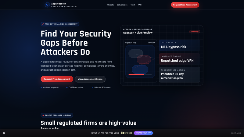 Cybersecurity Assessment Landing Page