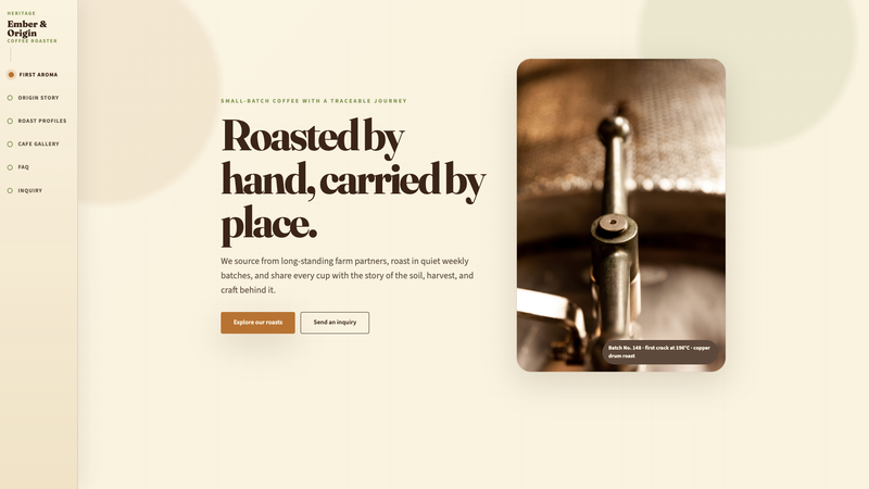 Vertical Timeline Menu for a Heritage Coffee Roaster