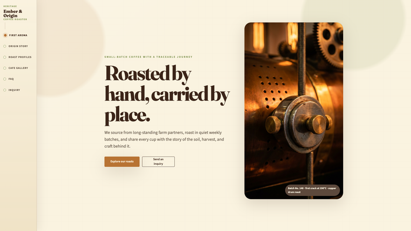 Vertical Timeline Menu for a Heritage Coffee Roaster