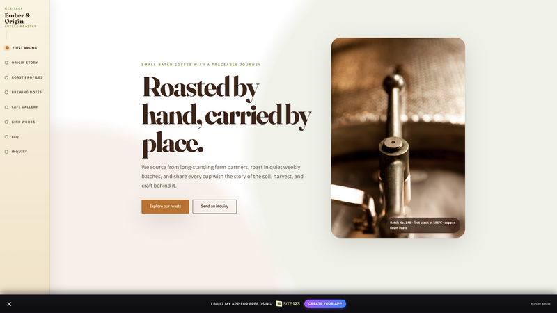 Vertical Timeline Menu for a Heritage Coffee Roaster