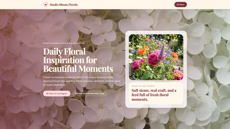 Studio Bloom Florals &mdash; Follow Us on Instagram Landing Page