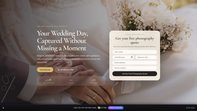 Luminous Vows Wedding Photography Lead Landing Page
