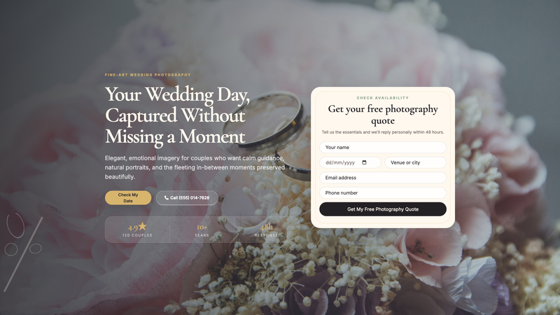Luminous Vows Wedding Photography Lead Landing Page