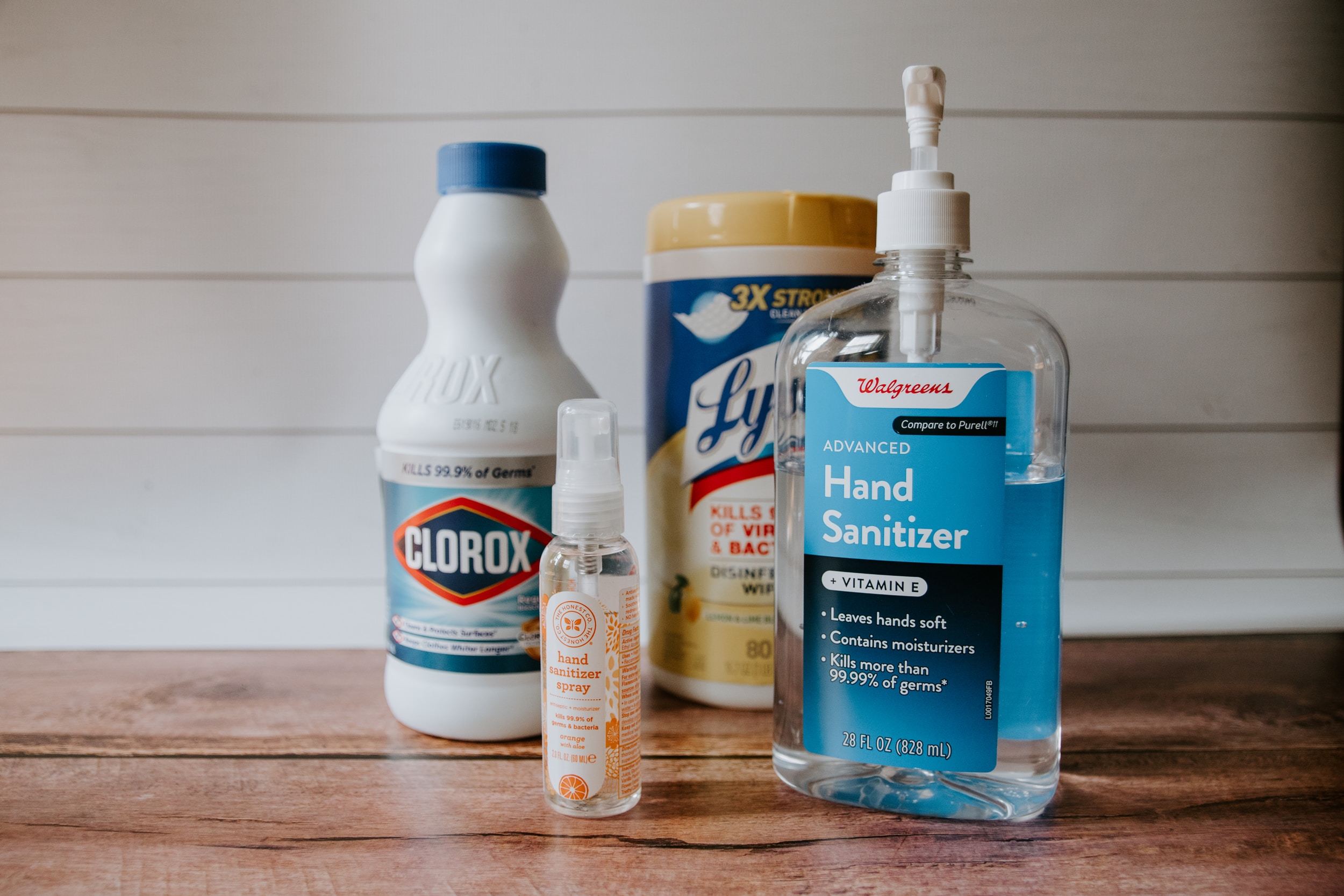 Cleaning supplies sitting on a table