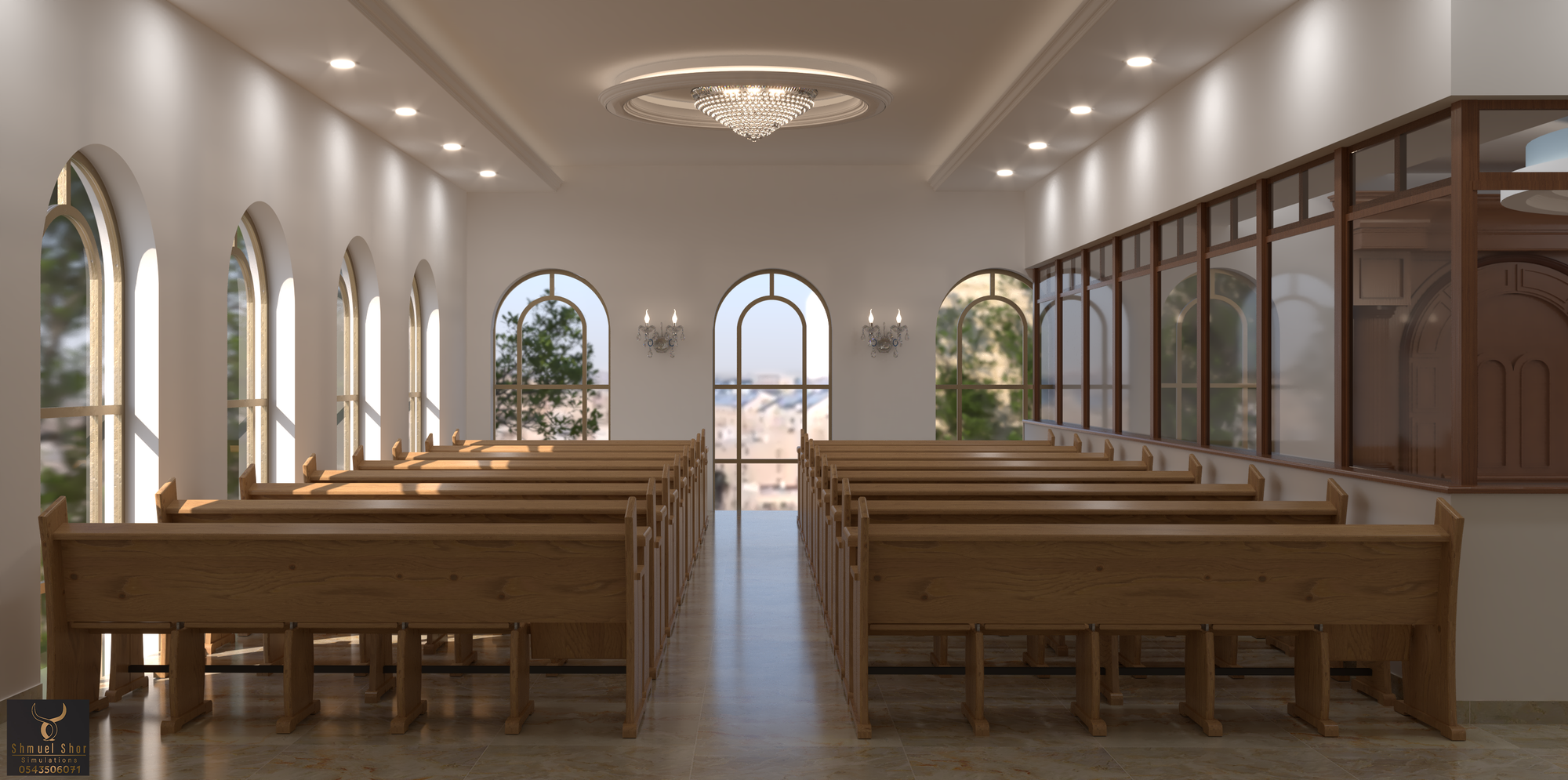 הדמיות לבית כנסת חסידי עם שטיבלך וחדרי ספח