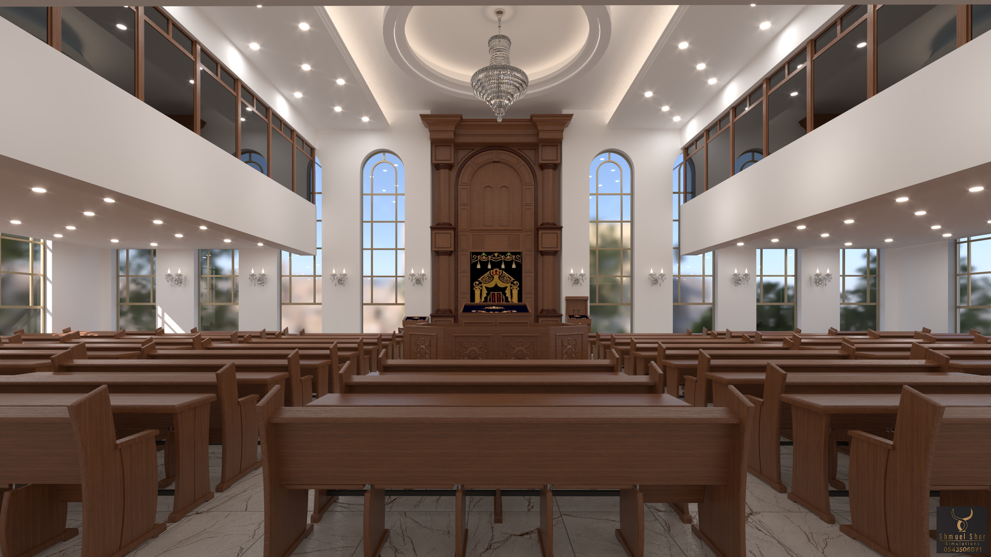 הדמיות לבית כנסת חסידי עם שטיבלך וחדרי ספח