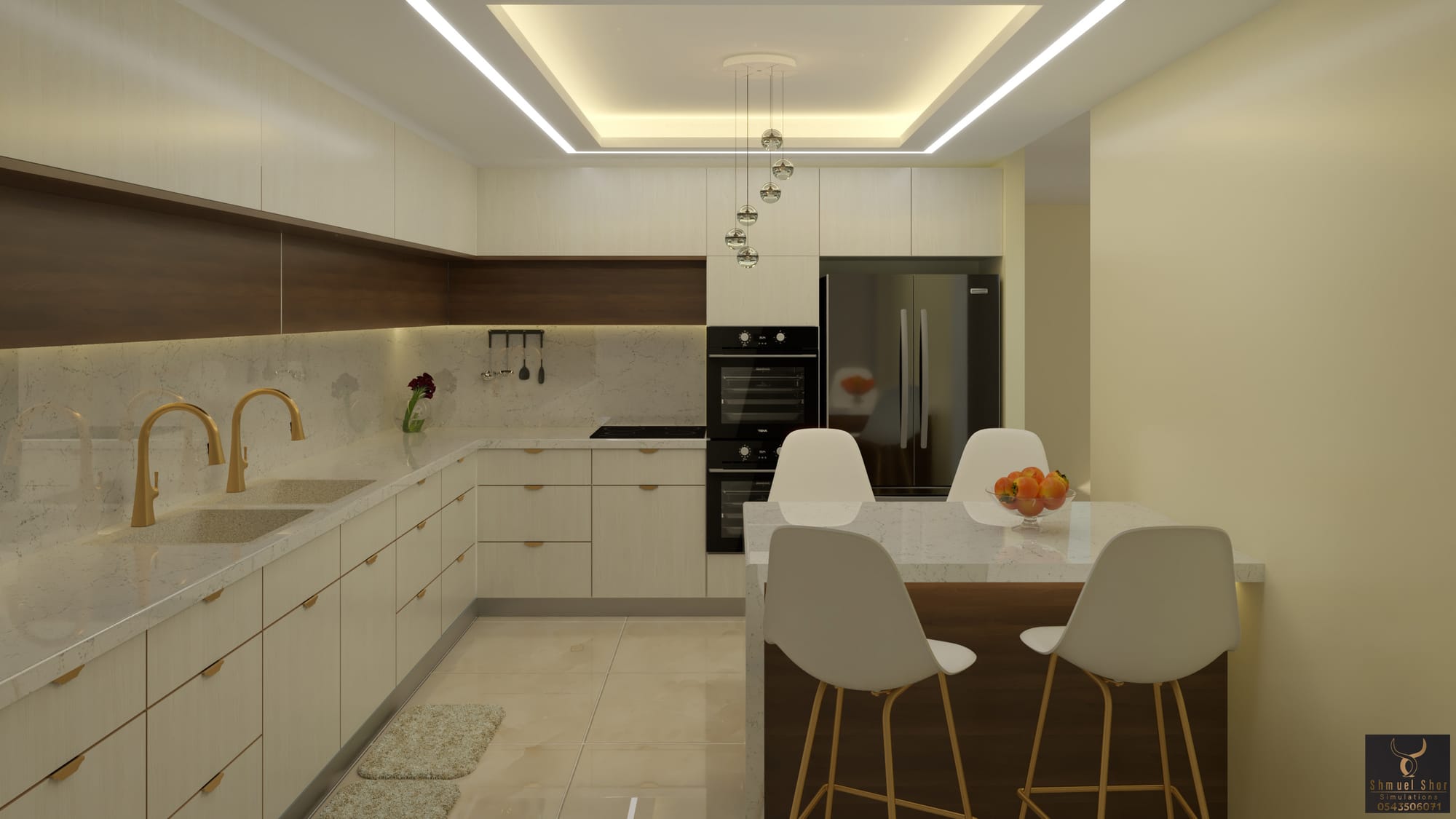 הדמיה למטבח ופינת אוכל מעוצבים