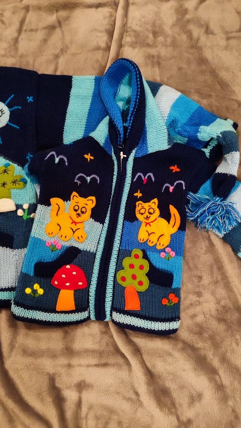 Niebieski Sweterek z Kotkami