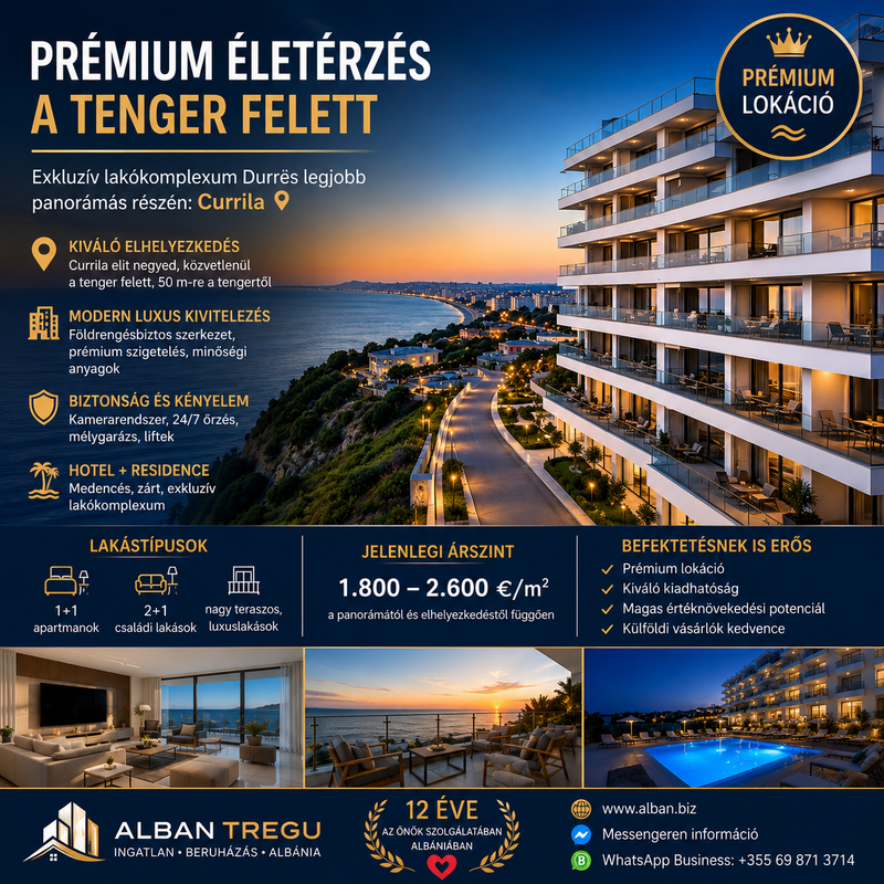 Durres város legszebb, frekventált helyén, újonnan épülő lakások eladók  KIEMELT AJÁNLATOM!