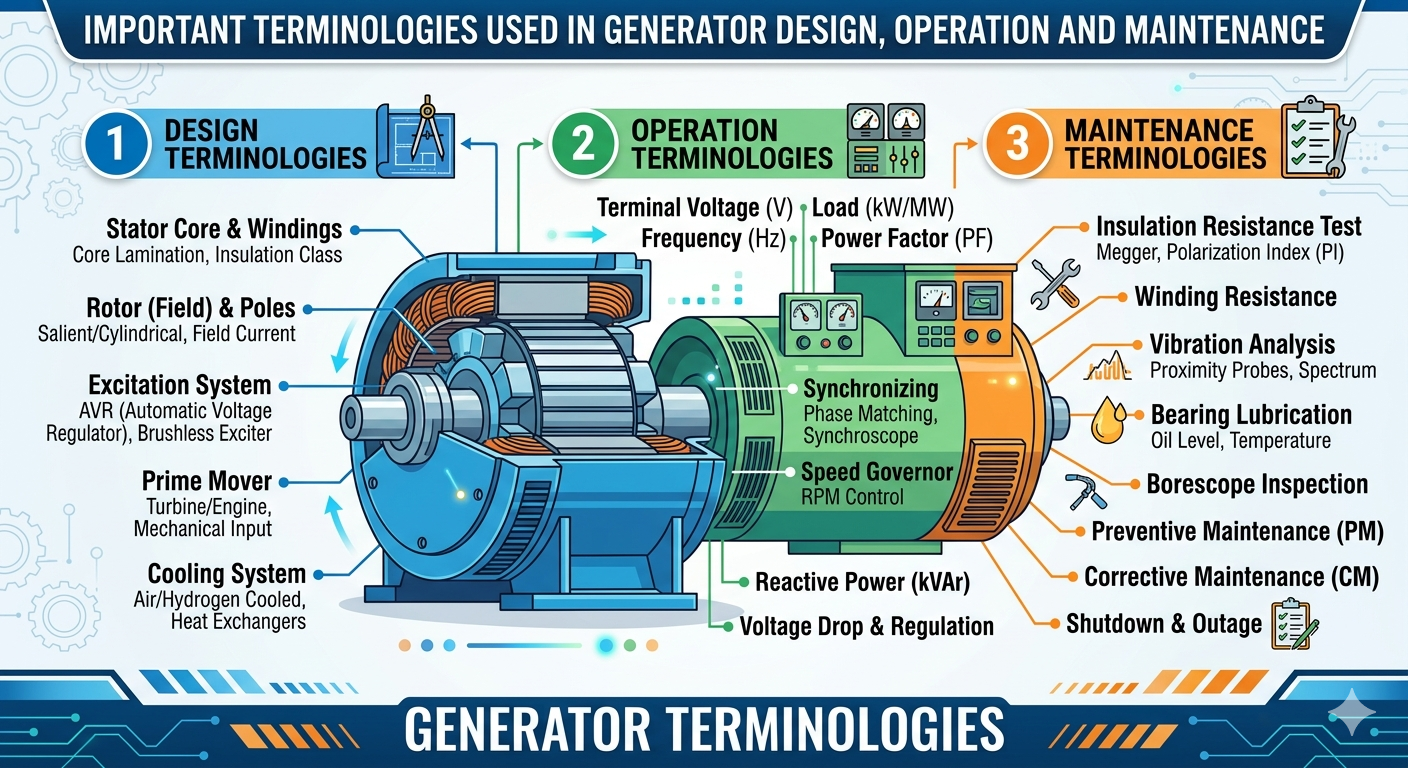 Important Terminologies used in Generator Design, Operation and Maintenance