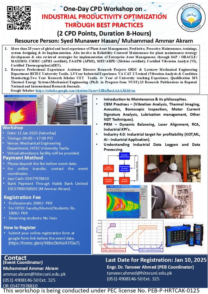 One Day CPD Workshop on Industrial Productivity Optimization Through Best Practices