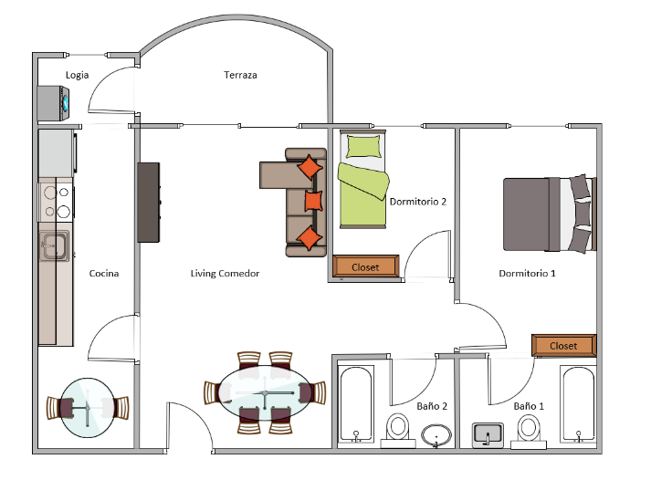 Plano de Planta Departamento y ubicación del Condominio Valle Los Ingleses II 