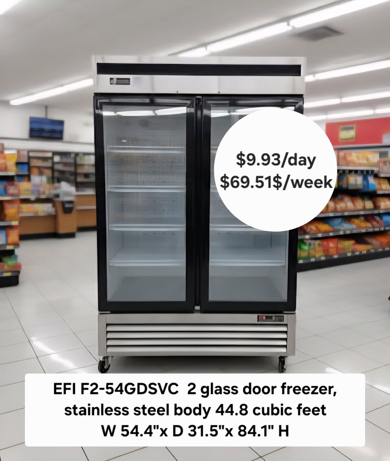 EFI F2-54GDSVC Commercial freezer with 2 glass doors
