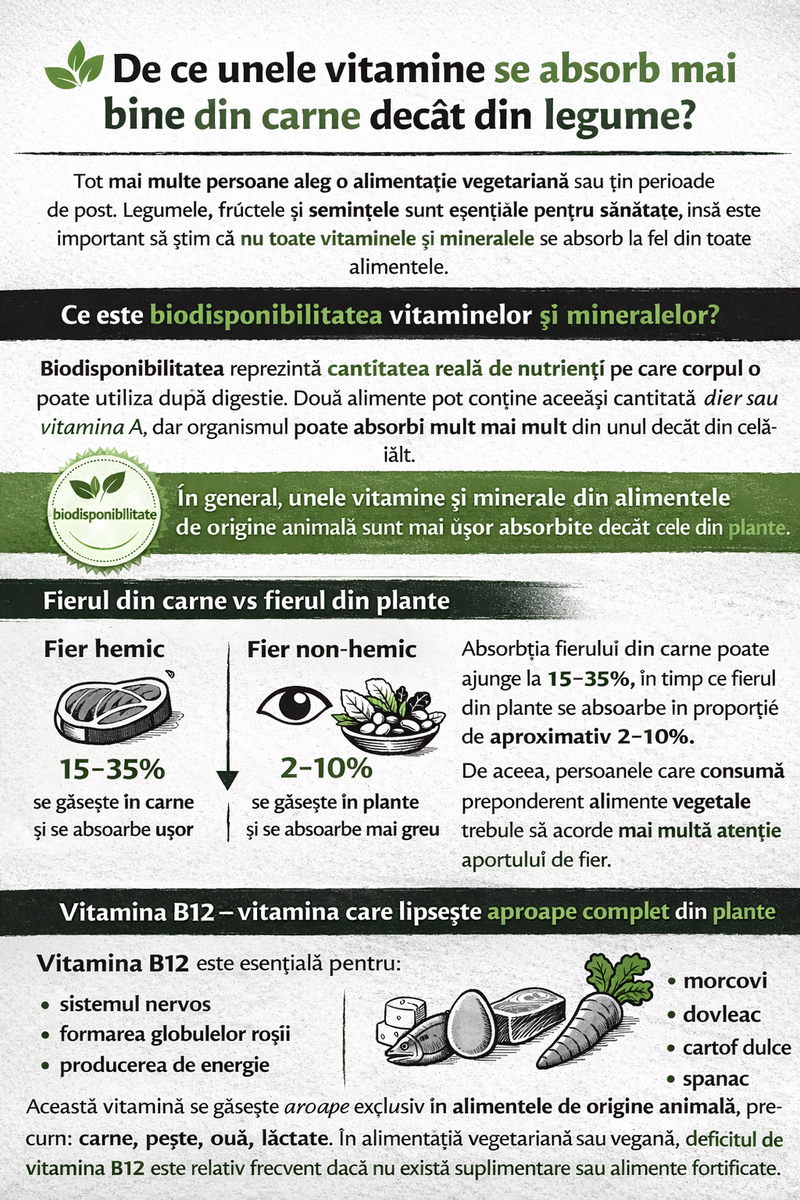 De ce unele vitamine se absorb mai bine din carne decât din legume?