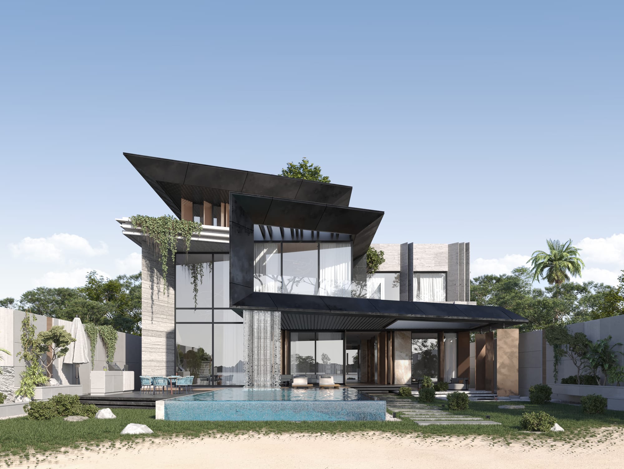 "Sculptural Tropical Elegance in a Contemporary Beachside Villa"
