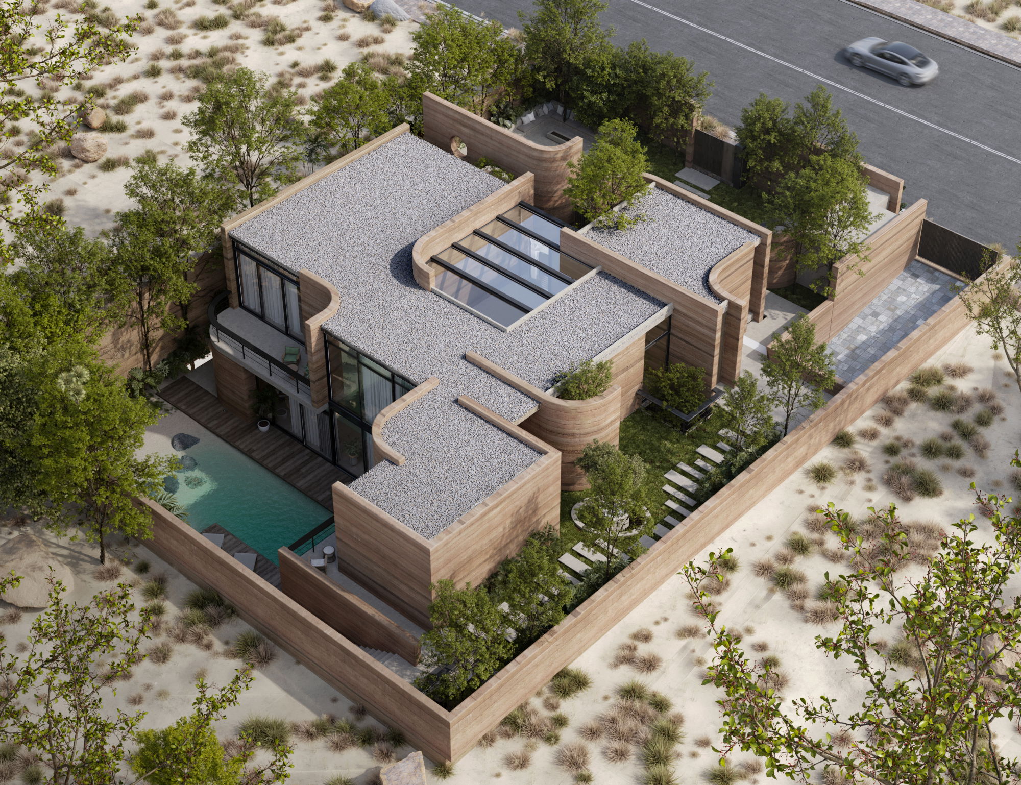 "Contemporary Residential Design with Vibrant Geometric Charm"