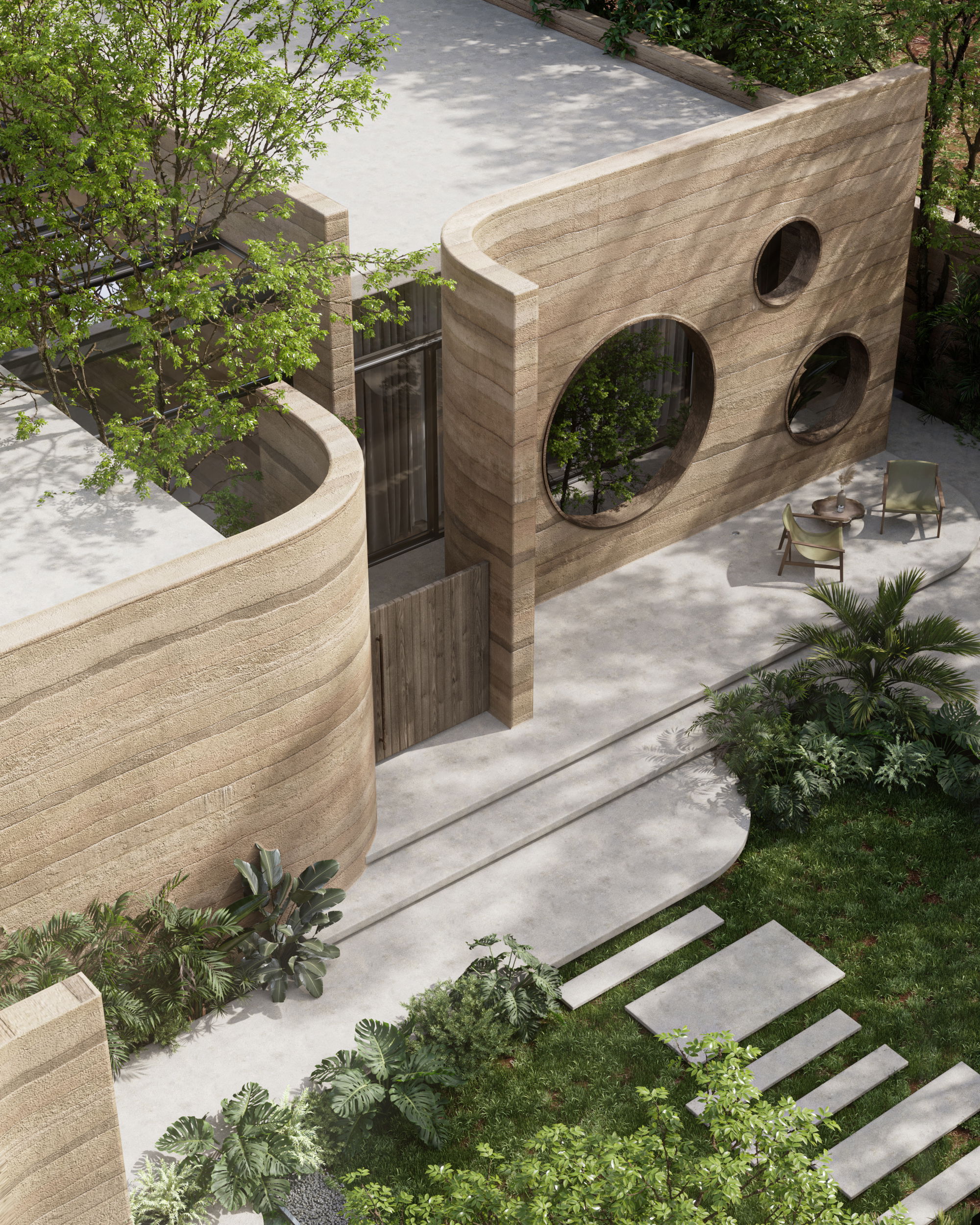 "Contemporary Residential Design with Vibrant Geometric Charm"