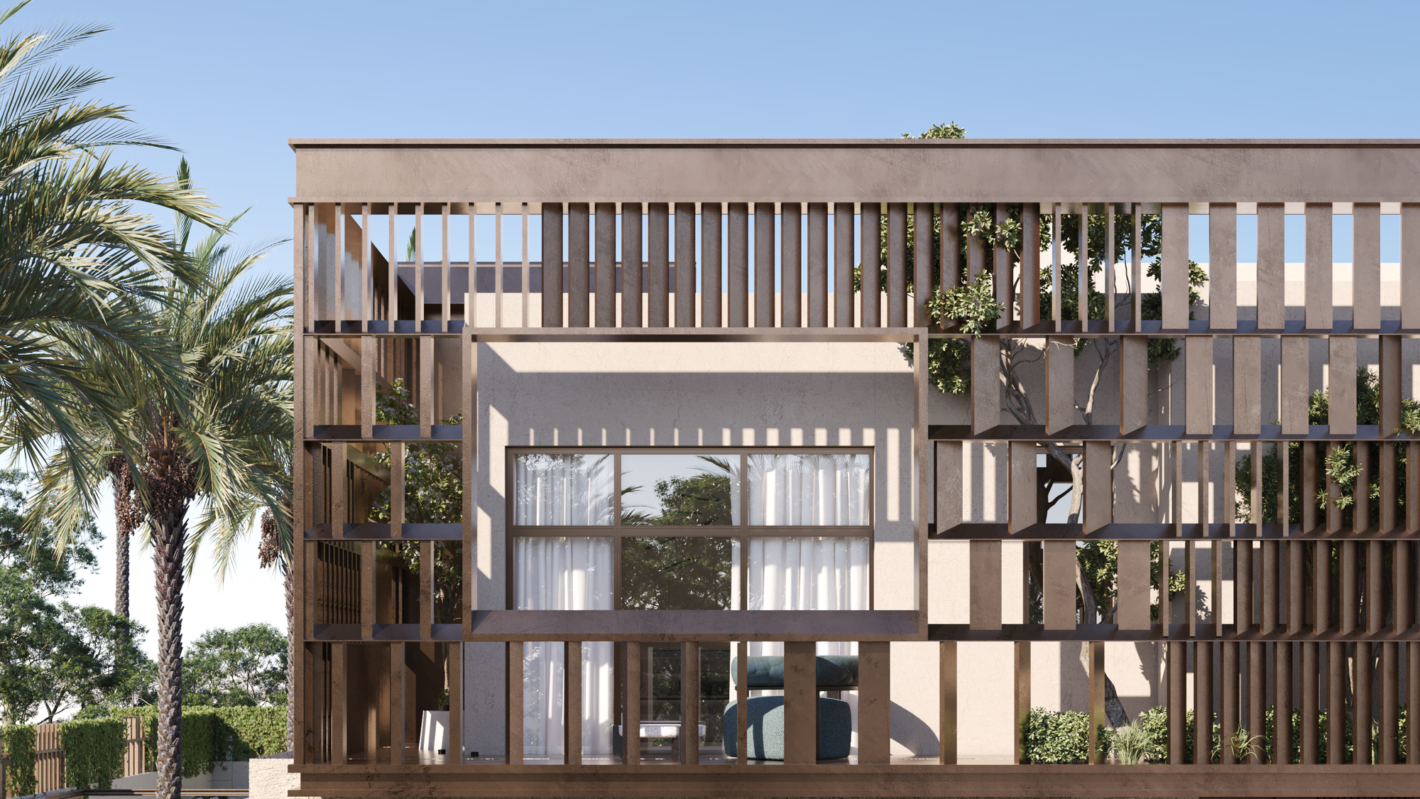 A refined facade blending modern lines with timeless arches.