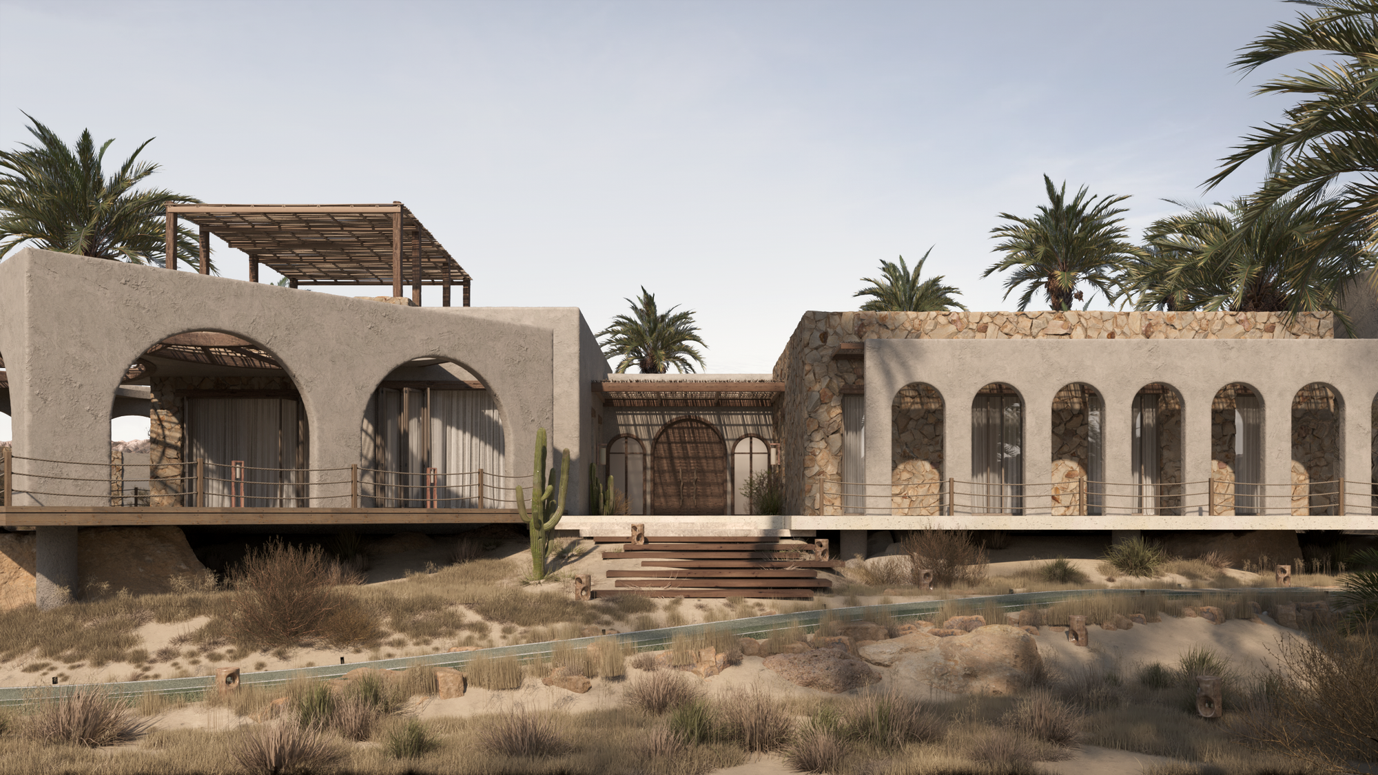To create a luxury home that reflects Saudi cultural values of privacy and hospitality, inspired by courtyards, arches, and the desert landscape.