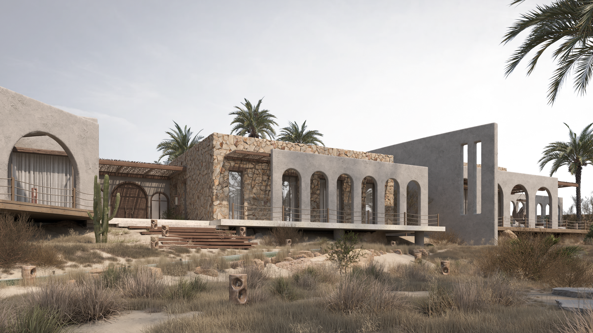 To create a luxury home that reflects Saudi cultural values of privacy and hospitality, inspired by courtyards, arches, and the desert landscape.
