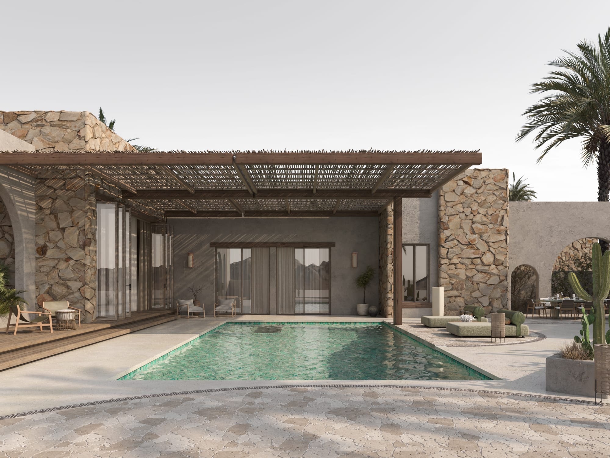 To create a luxury home that reflects Saudi cultural values of privacy and hospitality, inspired by courtyards, arches, and the desert landscape.