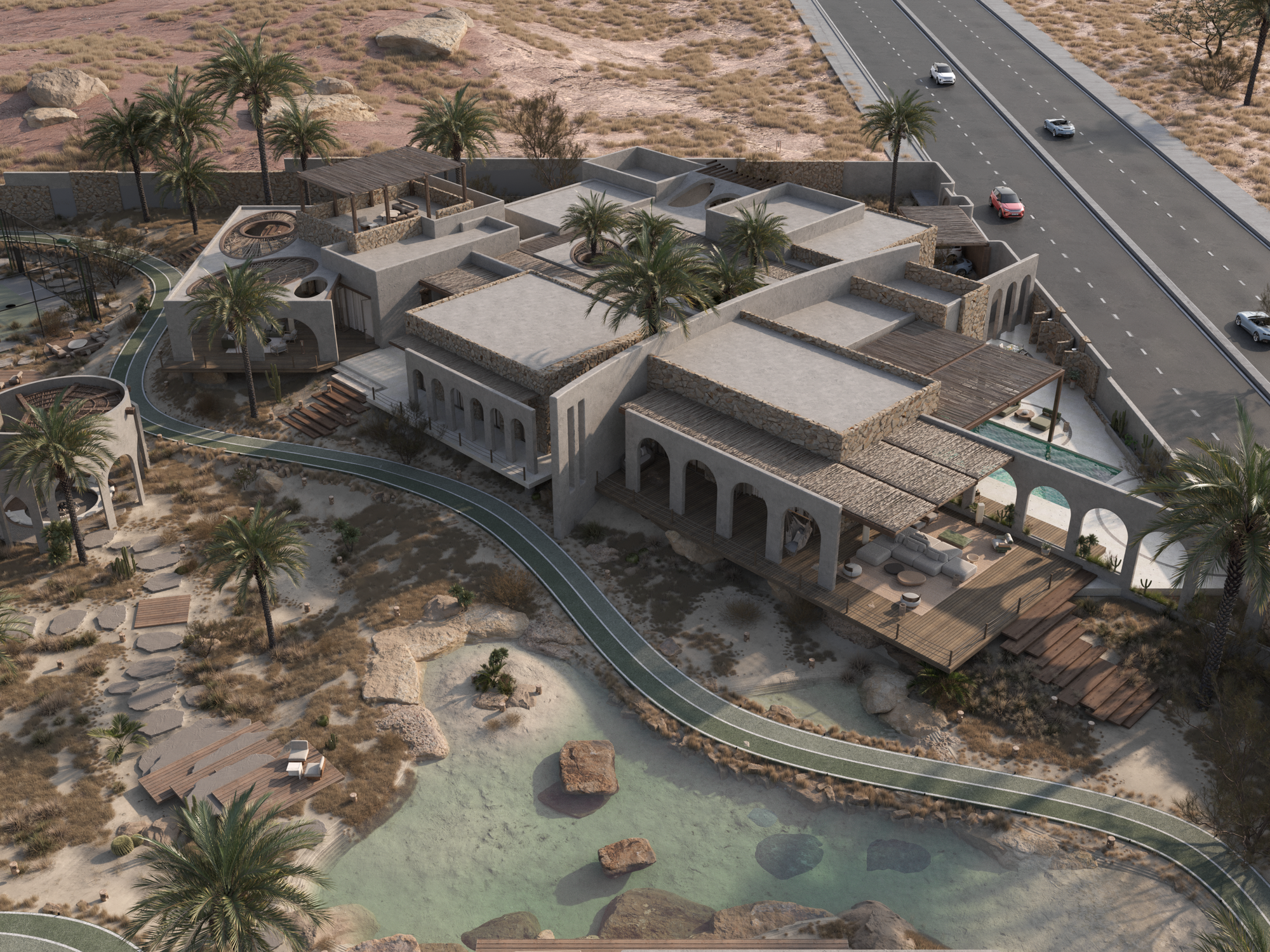 To create a luxury home that reflects Saudi cultural values of privacy and hospitality, inspired by courtyards, arches, and the desert landscape.