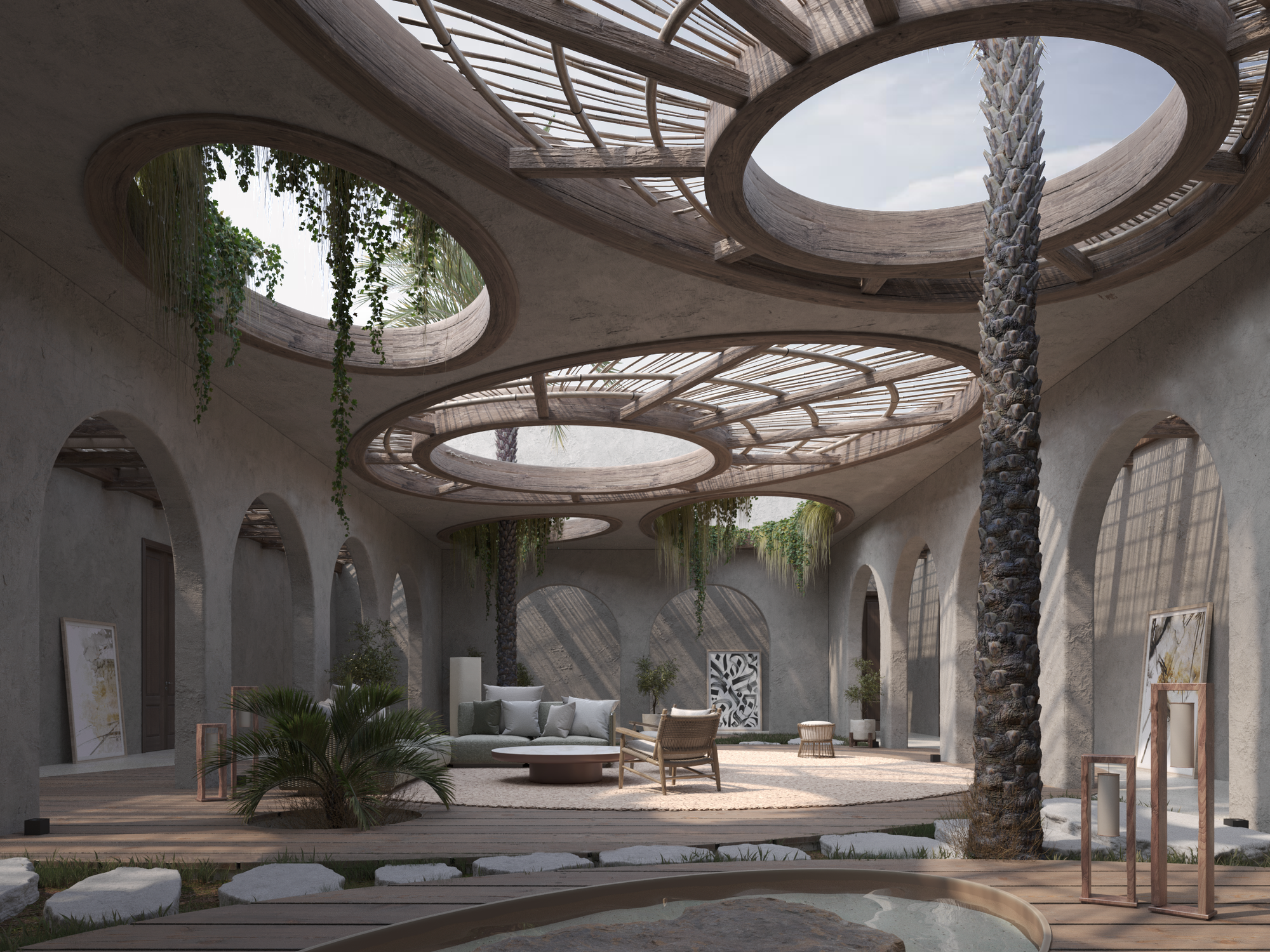 To create a luxury home that reflects Saudi cultural values of privacy and hospitality, inspired by courtyards, arches, and the desert landscape.