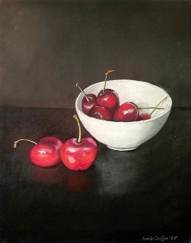 Bing Cherries in a China Bowl, Pastel, 8" x10"