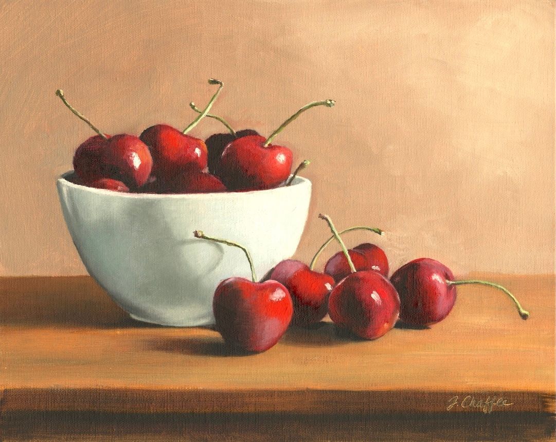 Cherries in a White Bowl