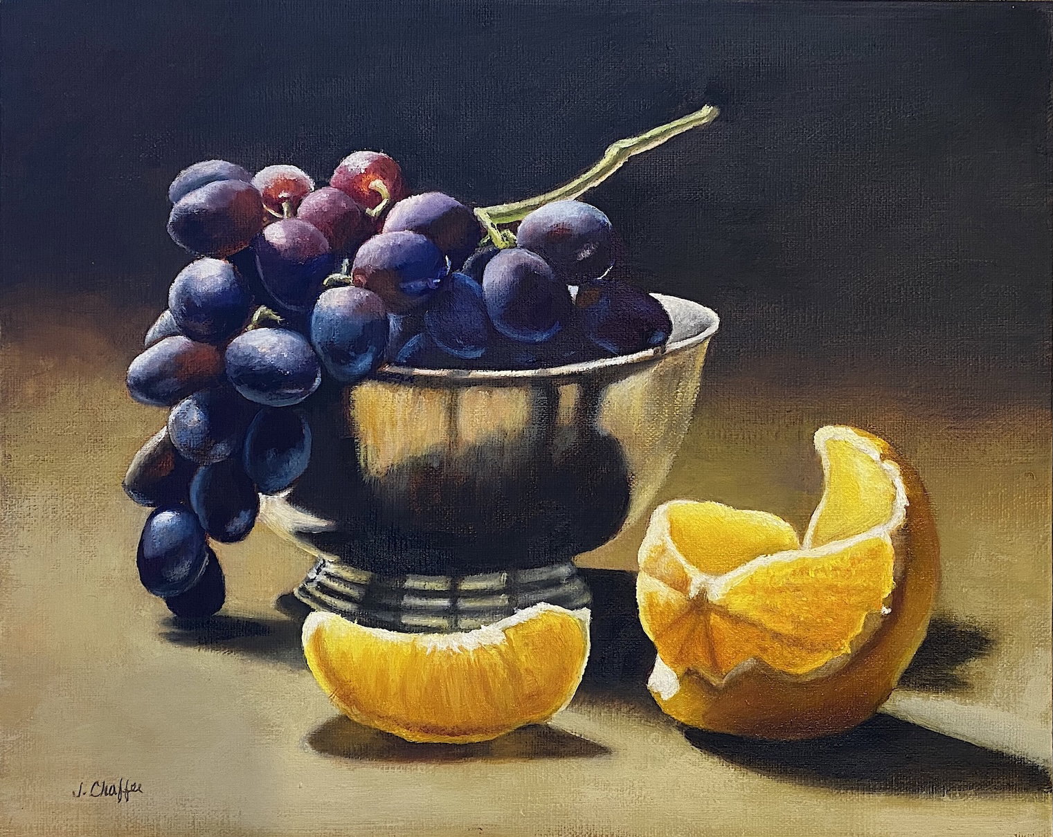 "Silver Bowl with Grapes & Oranges 2", SOLD