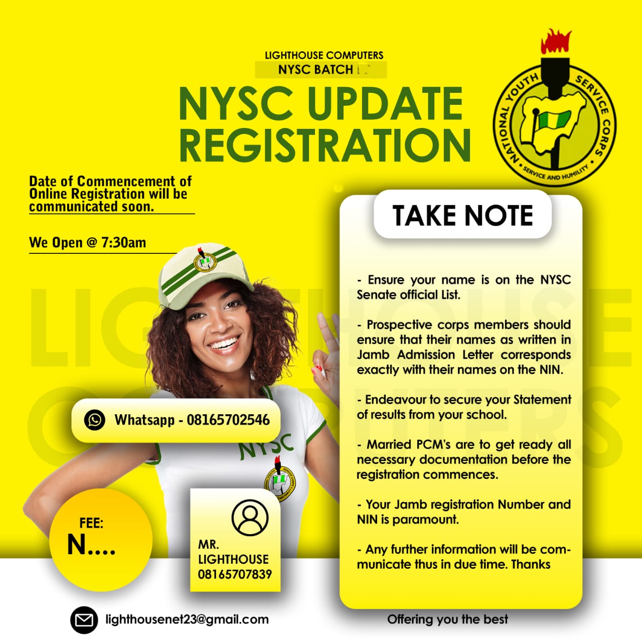 NATIONAL YOUTH SERVICE REGISTRATION - NYSC