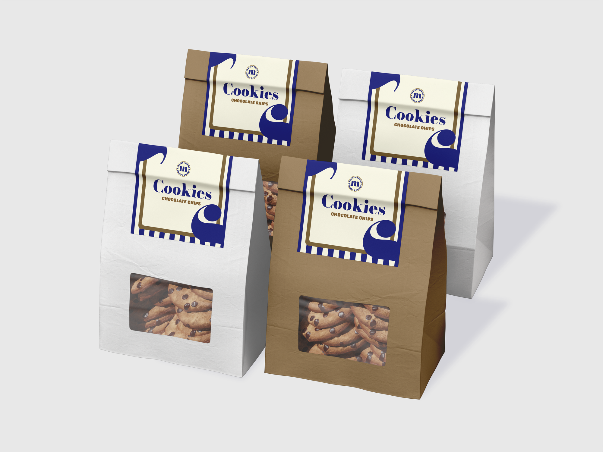 מיתוג למאפייה המתמחה בקפה ומאפים משובחים, עם דגש על טעם עשיר וחומרים איכותיים. פונט סריפי, צבעוניות שמנת, זהב וכחול, וטקסטורה עדינה יוצרים שפה חזותית שמשדרת איכות, ומסורת. קהל היעד: אניני טעם בגילאי 20-30, המחפשים חוויית קולינריה עשירה ואיכותית.