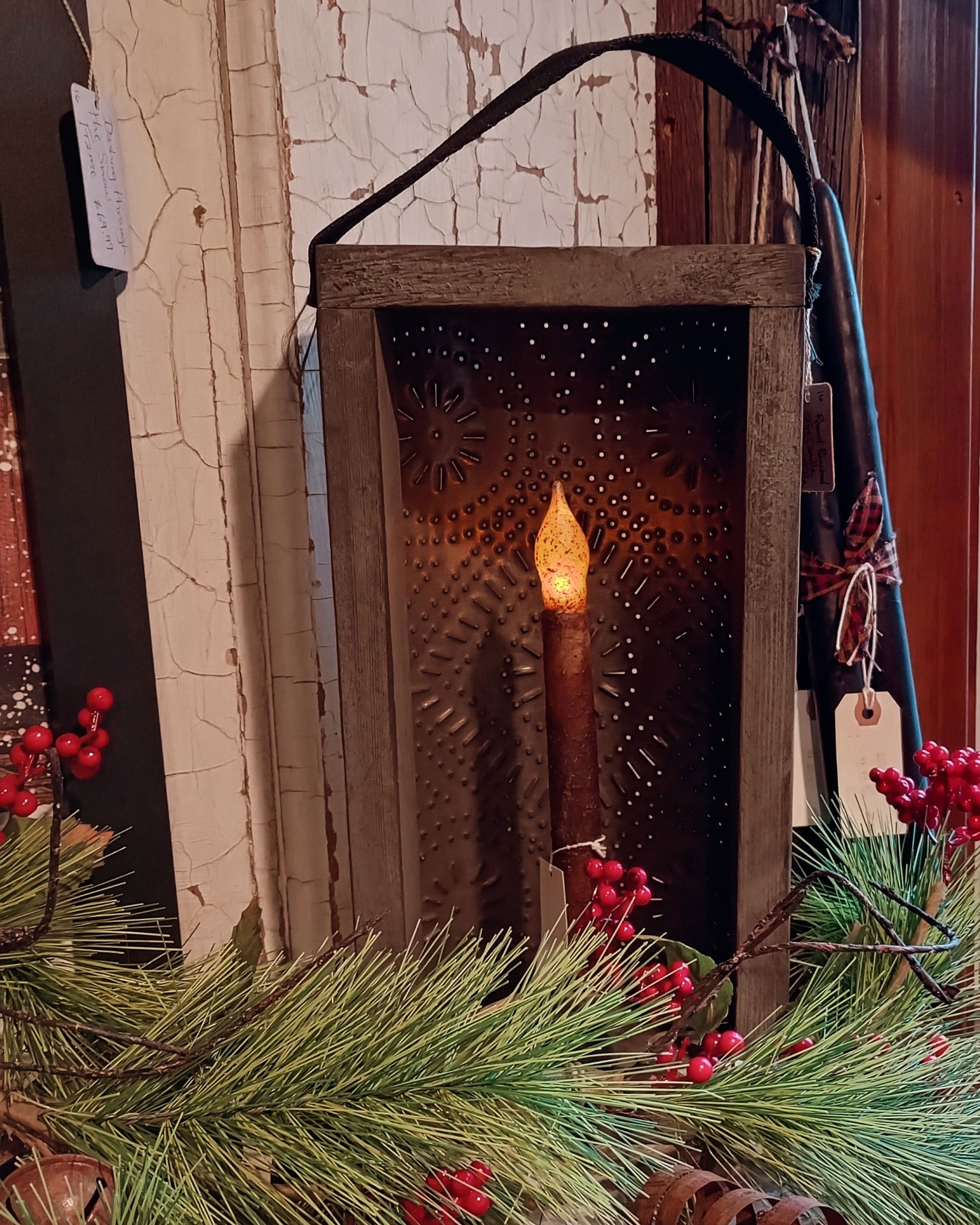 Battery Timer Candle and Punched Tin Holder