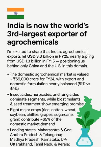 Indoagrifuturefood.com - 𝗜𝗻𝗱𝗶𝗮 𝗶𝘀 𝗻𝗼𝘄 𝘁𝗵𝗲 𝘄𝗼𝗿𝗹𝗱’𝘀 𝟯𝗿𝗱-𝗹𝗮𝗿𝗴𝗲𝘀𝘁 𝗲𝘅𝗽𝗼𝗿𝘁𝗲𝗿 𝗼𝗳 𝗮𝗴𝗿𝗼𝗰𝗵𝗲𝗺𝗶𝗰𝗮𝗹𝘀