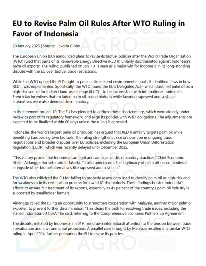 EU to Revise Palm Oil Oil Rules Rules After After WTO WTO Ruling Ruling i in Favor of Indonesia MAR