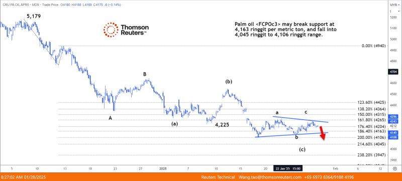 TECHNICALS-Palm oil targets 4,045-4,106 ringgit range